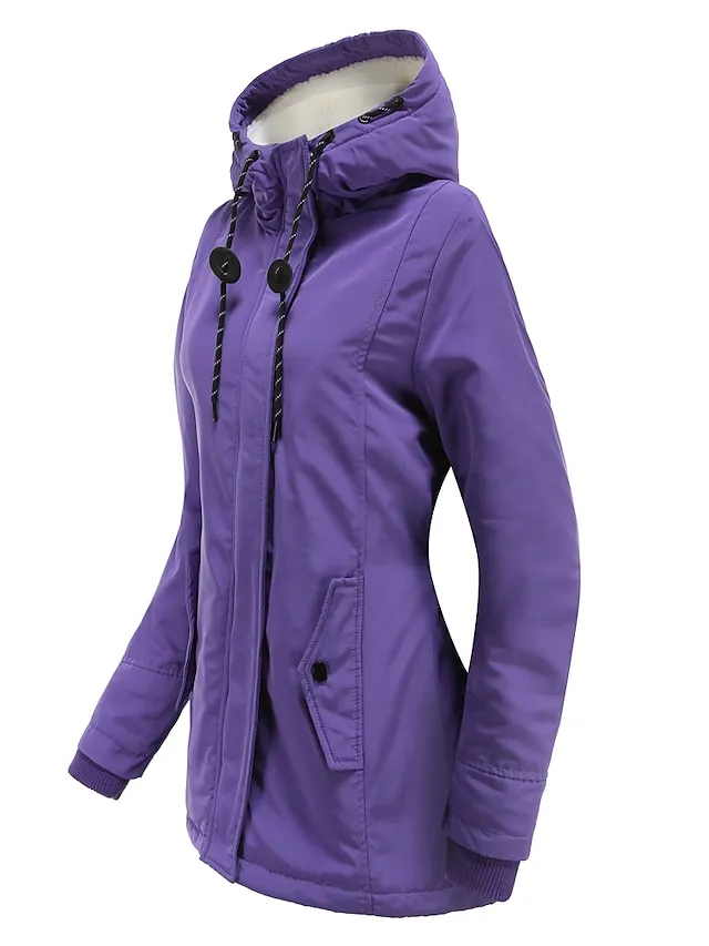 Women's Parka Street Fall Winter Puffer Jacket Long Coat Windproof Warm 3 in 1 Loose Casual Sports Jacket Long Sleeve Solid Color Zipper Purple Blushing Pink Waterpoof Daily Wear Down Parkas  Lined