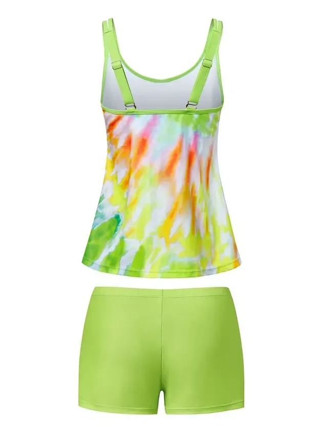 Casual Tie-Dye Pattern Printing  Scoop Neck  Tankinis Two-Piece Set