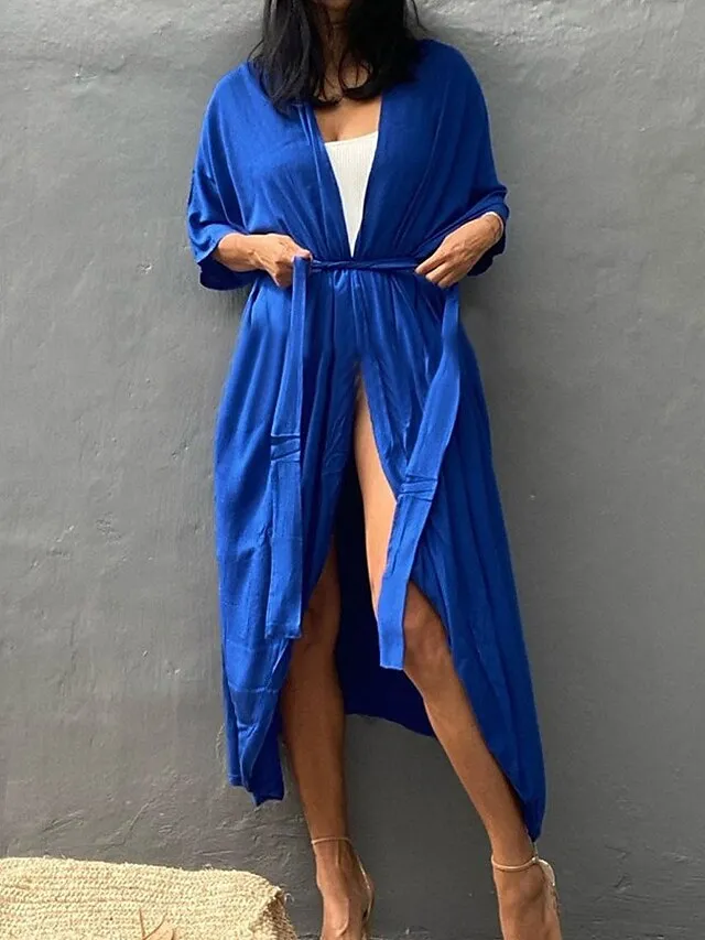 Women's Swimwear Cover Up Beach Top Normal Swimsuit Lace up Pleated UV Protection Pure Color Black White Red Royal Blue Beige V Wire Bathing Suits New Vacation Holiday