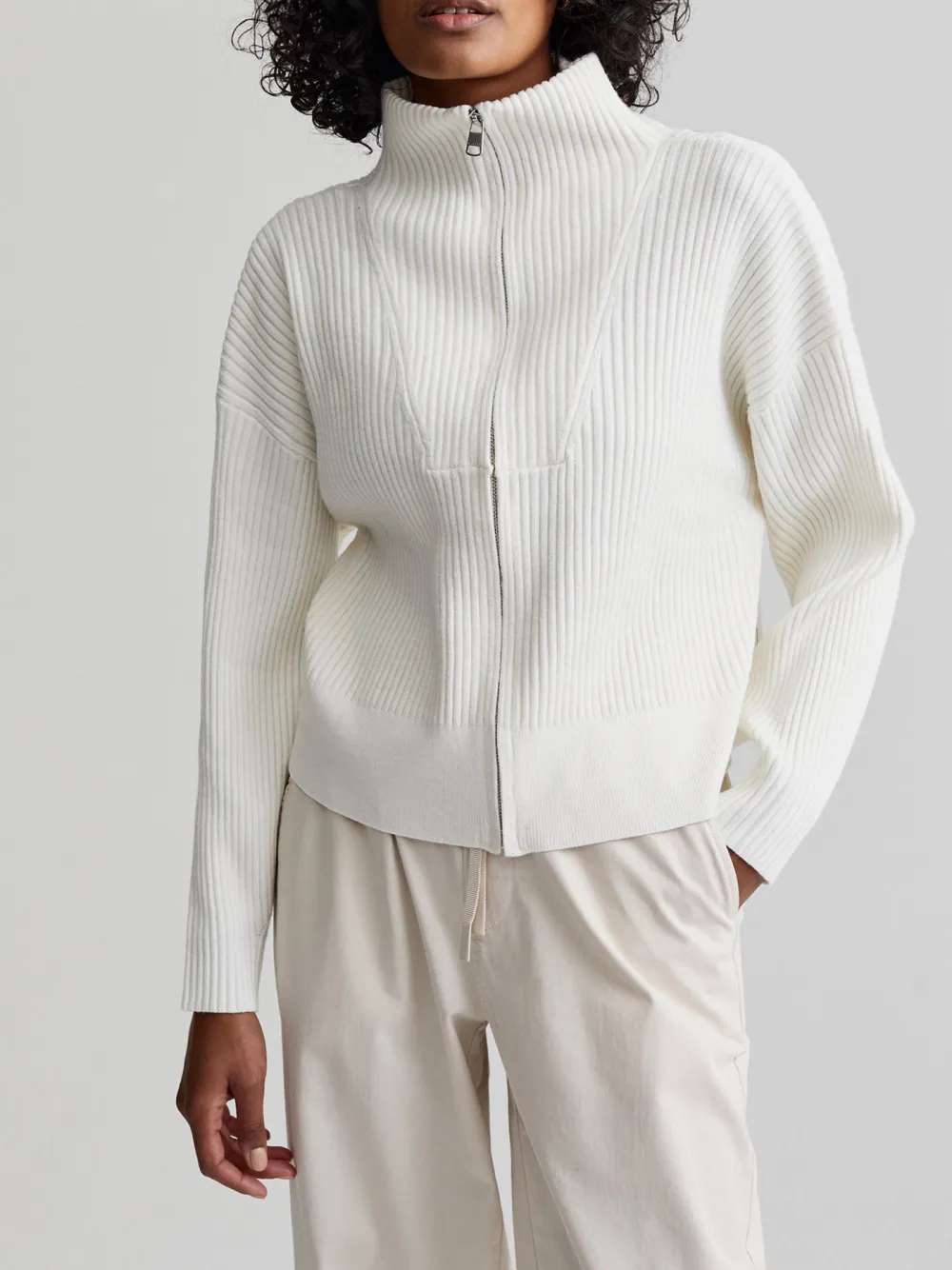 Zip-Through Rib Knit