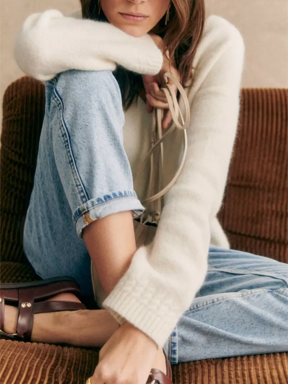 Cream V-Neck Soft Sweater