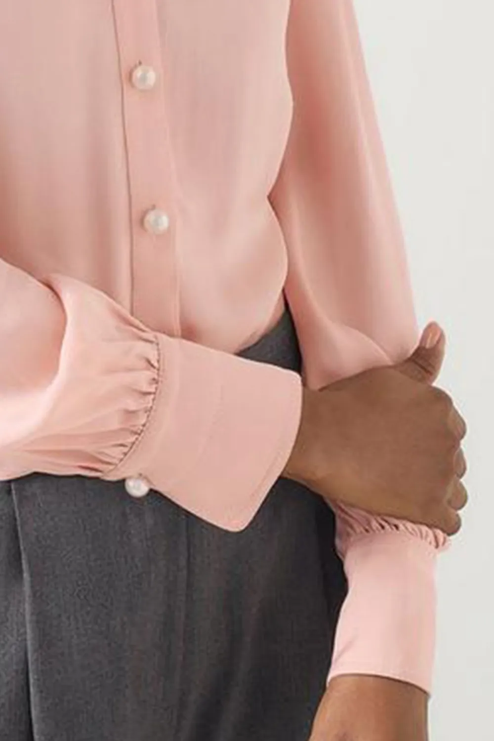 Light Pink Long Sleeve Button Down Silk Blouse