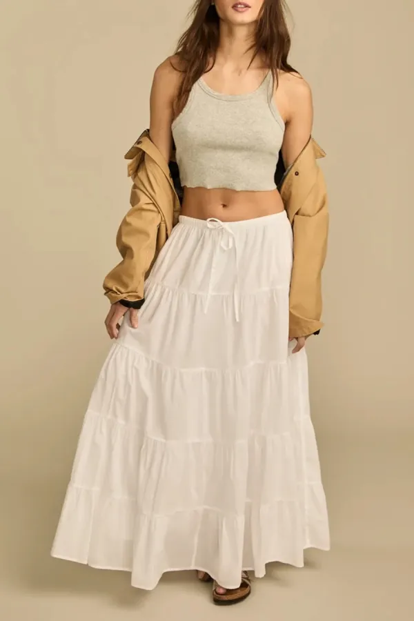 Bright White Tiered Maxi Skirt