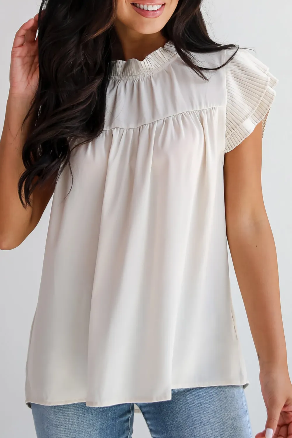 Convincing Aesthetic Cream Ruffle Blouse
