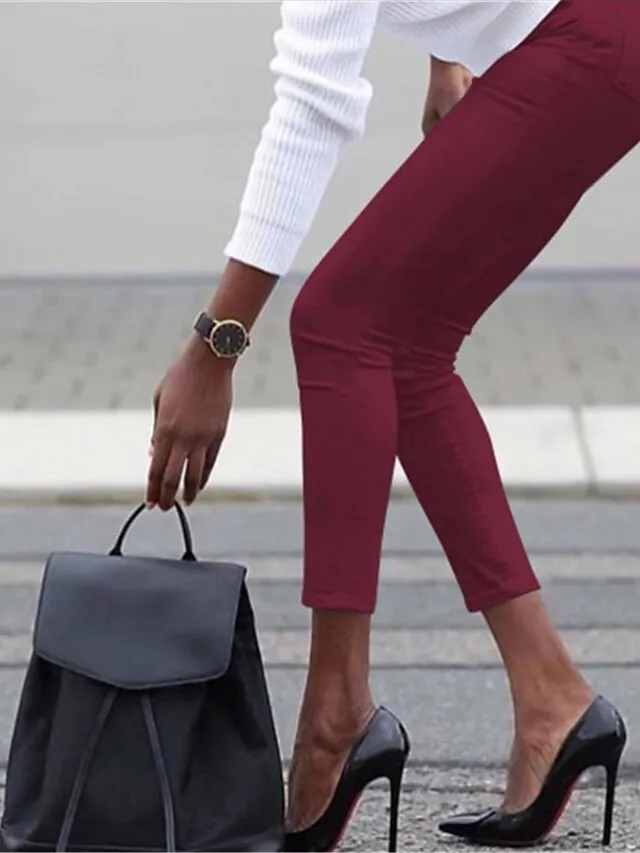 Women's High Waist Solid Leggings Wine Navy Blue Grey Fashion Classic Office Daily Stretchy Full Length Comfort Solid Color S M L XL XXL