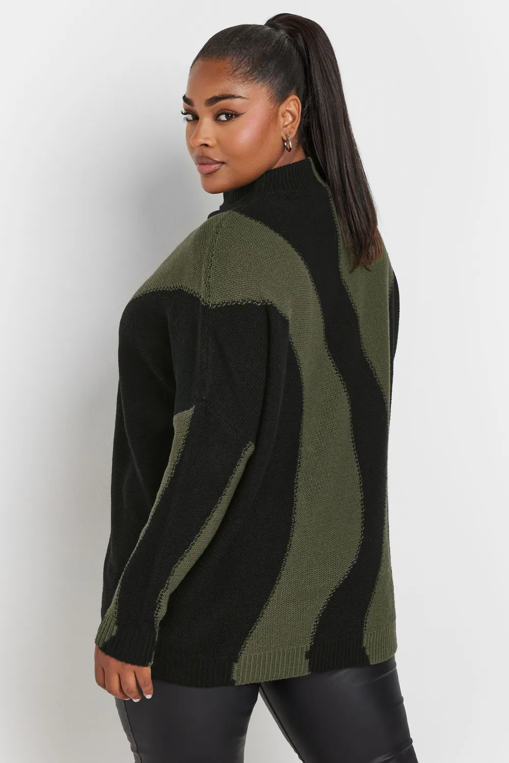 YOURS Curve Khaki Green Swirl Oversized Knitted Jumper