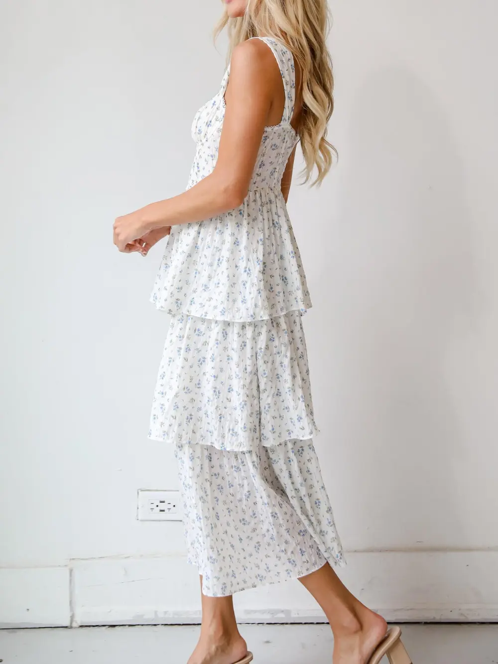 Caught Your Interest Ivory Floral Tiered Midi Dress