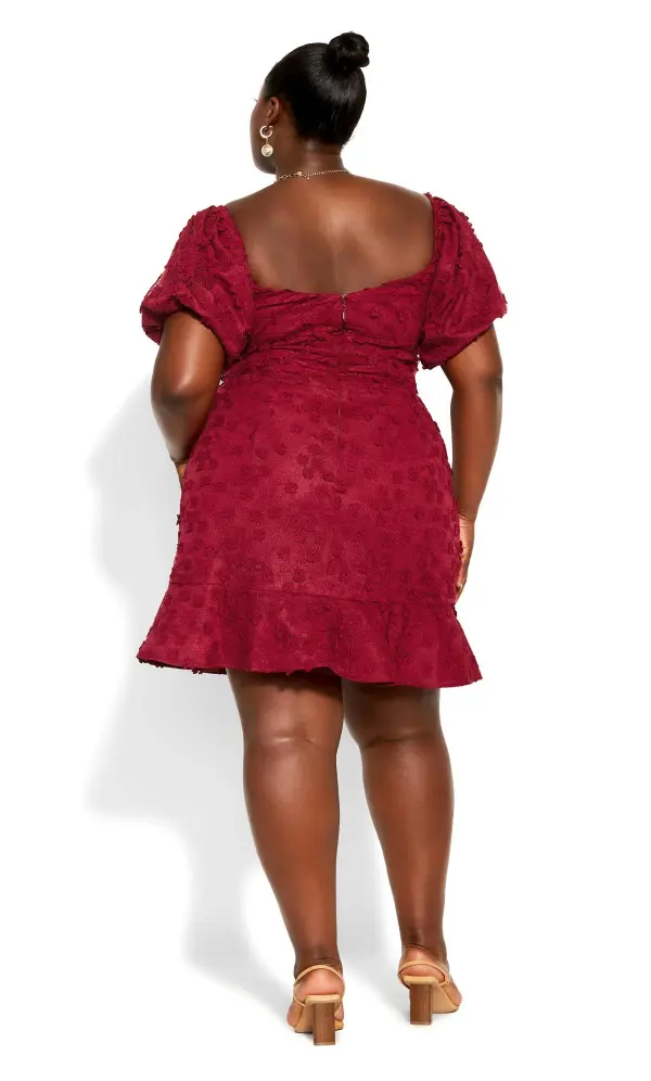 Evans Red Embroidered Puff Sleeve Midi Dress