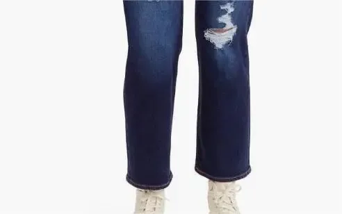 Washed Embroidery Flap Pocket Mid Waist Bootcut Jeans