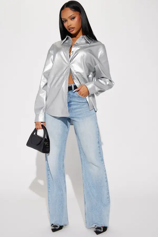 Other Worldly Faux Leather Shirt - Silver