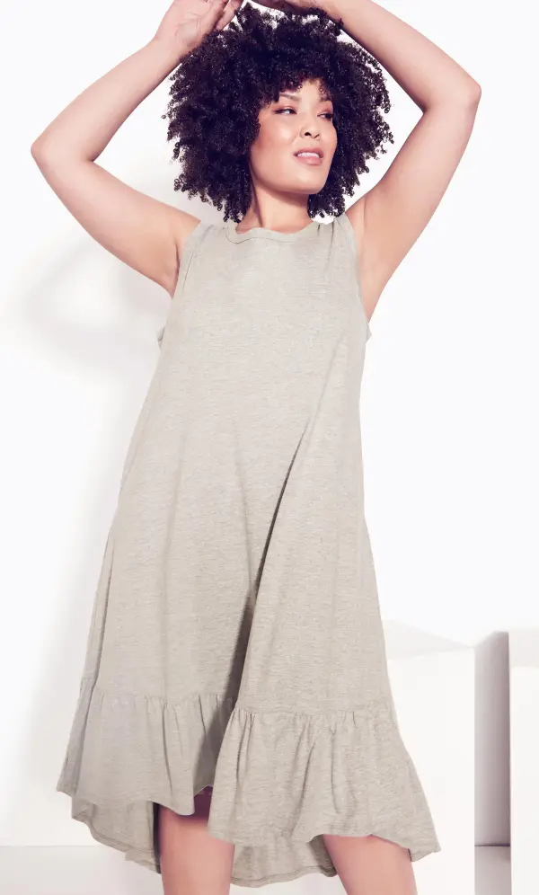 Evans Grey Sleeveless Dipped Smock Hem Midi Dress