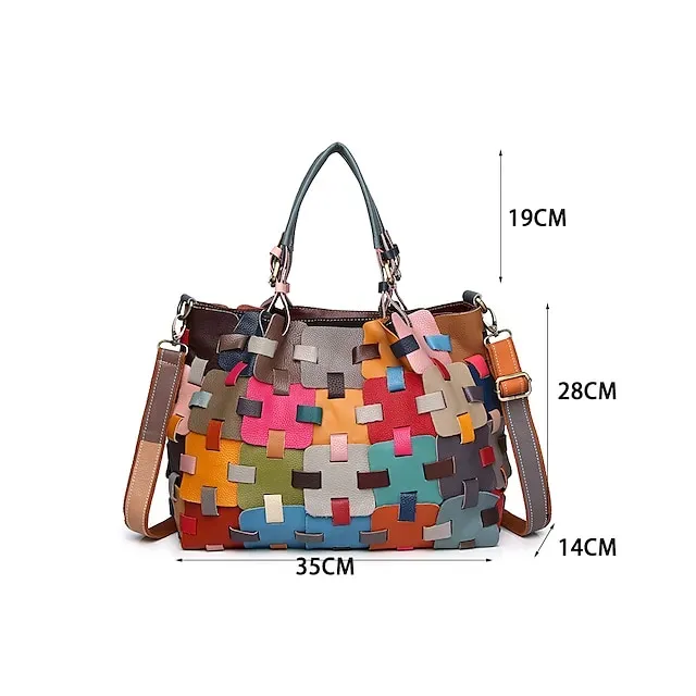 Women's Handbag Cowhide Daily Office & Career Zipper Geometric Rainbow