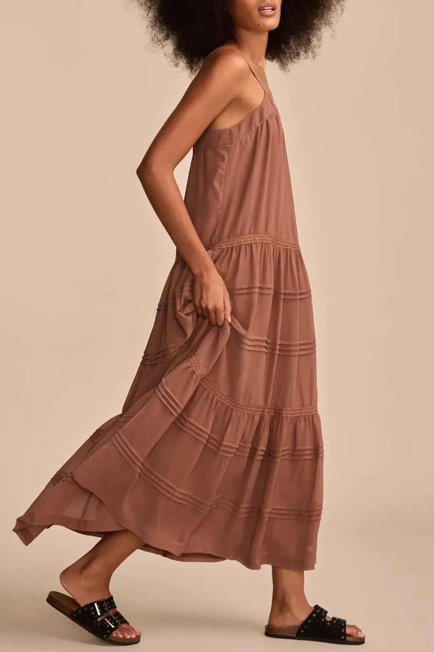 Sleeveless Pintuck Tiered Midi Dress