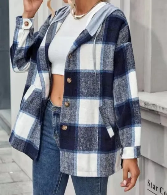 Plaid pattern open front casual sweater