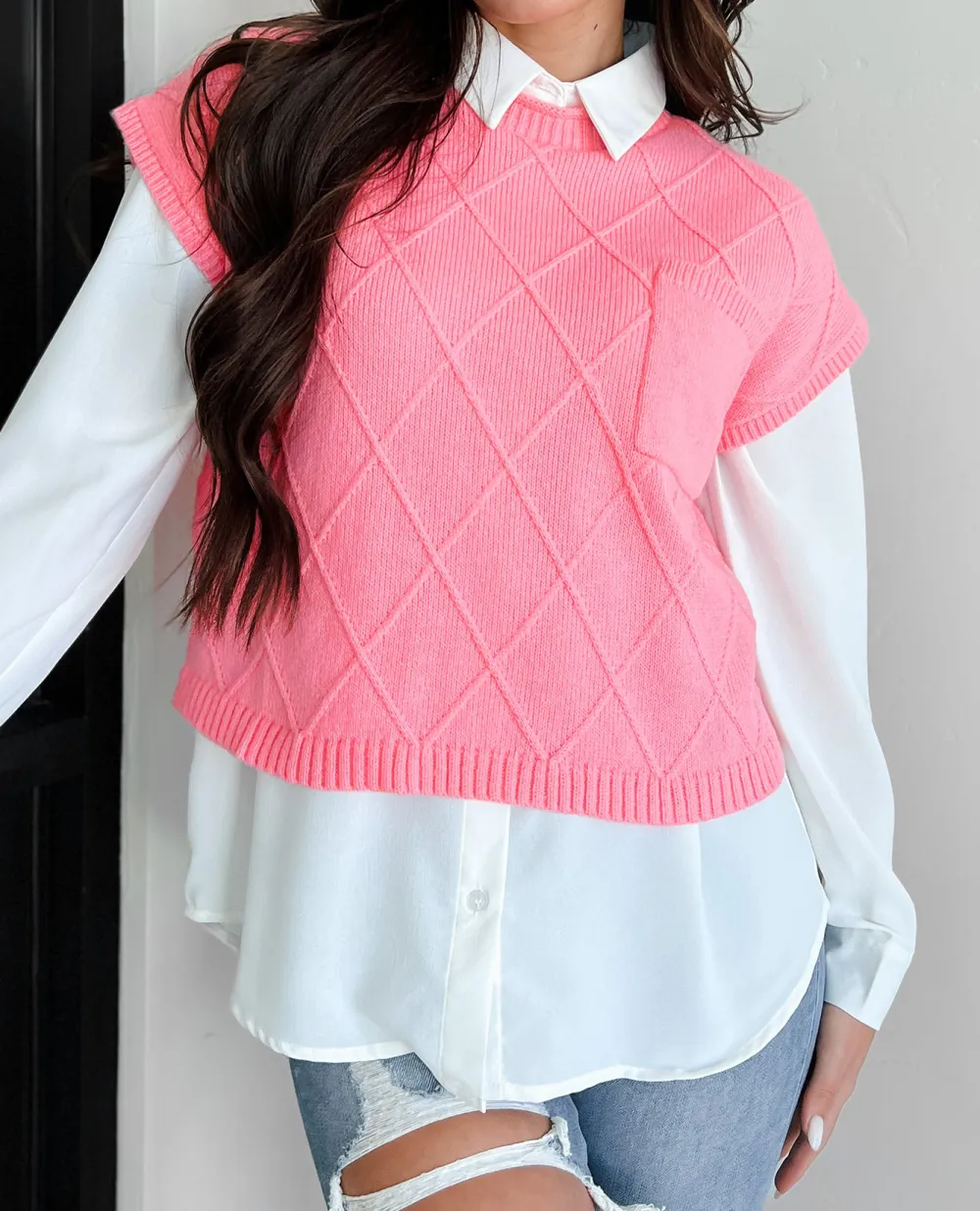 Pink Diamond Knit Sweater Top