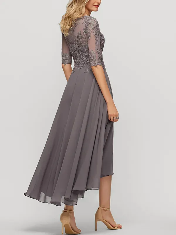 Asymmetric Chiffon Lace Maxi Dress