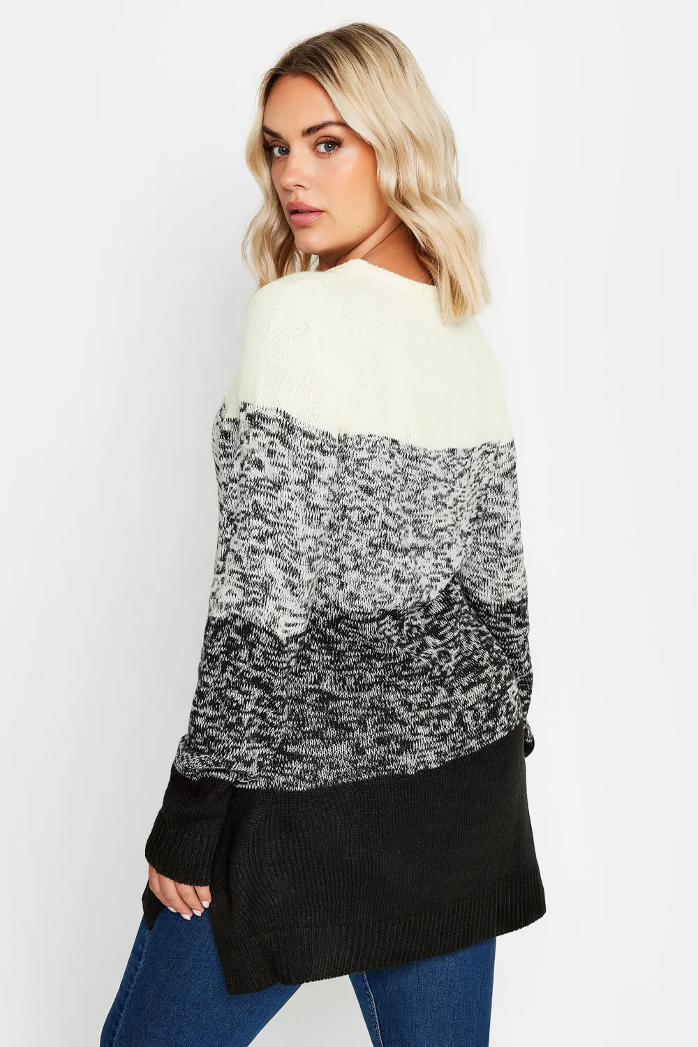 YOURS Curve Grey Colourblock Stripe Knitted Jumper