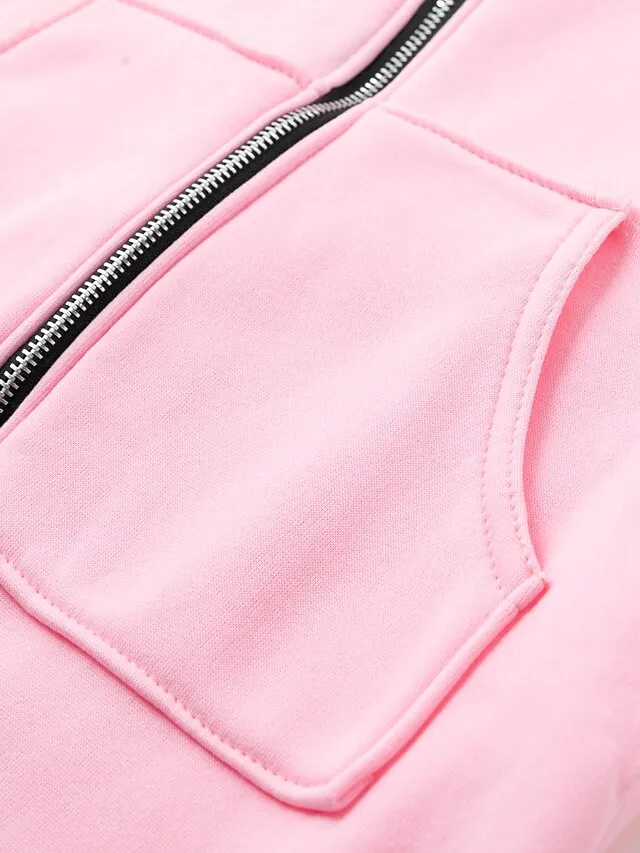 Women's Casual Jacket Fall Windproof Hoodie Jacket with Pockets Casual Workout Regular Long Coat Warm Stylish Long Sleeve Plain Black Pink Wine Sport Street