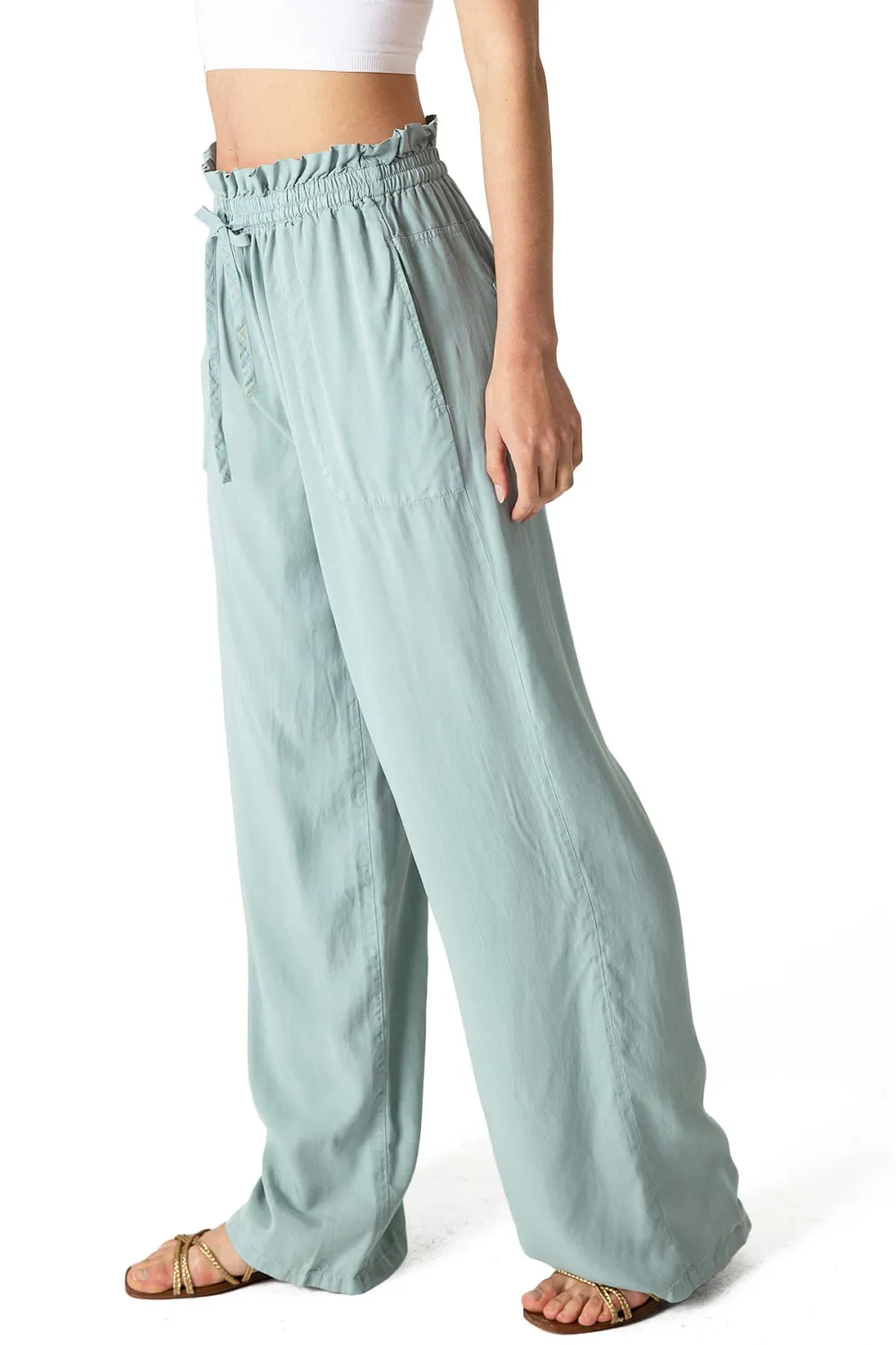 Light Blue Elastic - Waist Wide - Leg Pants