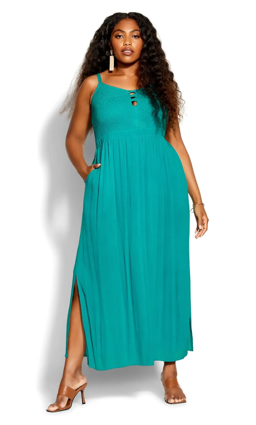 Evans Aqua Blue Shirred Maxi Dress