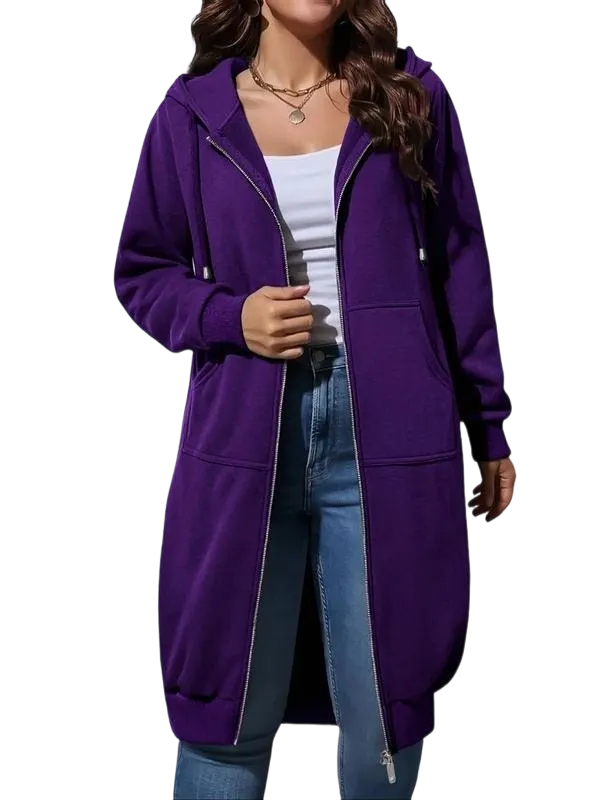 🧥 Women's Longline Zip-Up Fleece Hoodie