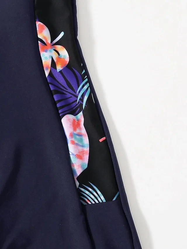 Women's Swimwear Rash Guard Diving Bathing Suits Normal Swimsuit Zipper UV Protection Modest Swimwear Tummy Control Printing Leaf Black Padded Scoop Neck Bathing Suits Sports Vacation Stylish