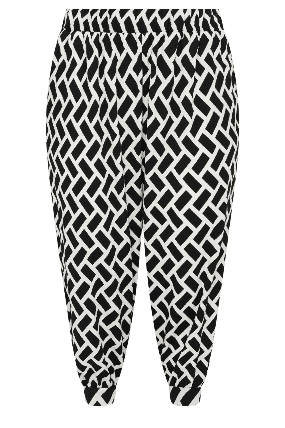 YOURS Curve Yellow Ikat Print Textured Cropped Harem Trousers