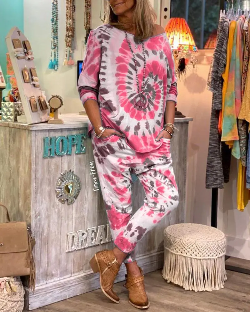 Casual Printed Design Two Piece Suit