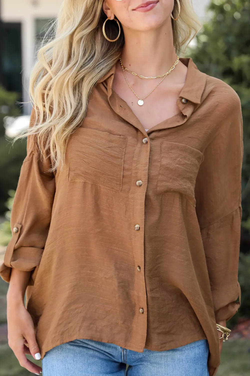 Compelling Composure Oversized Button-Up Blouse