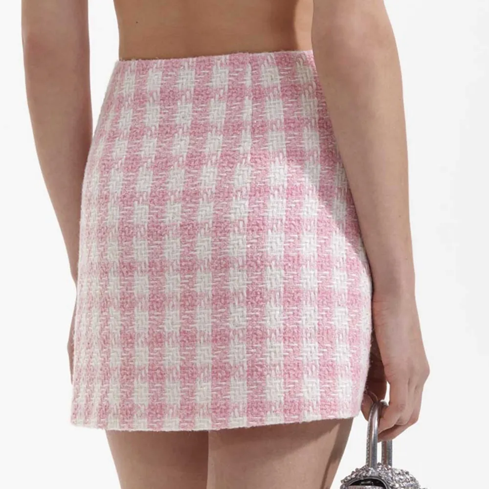 Pink Check Boucle Mini Skirt