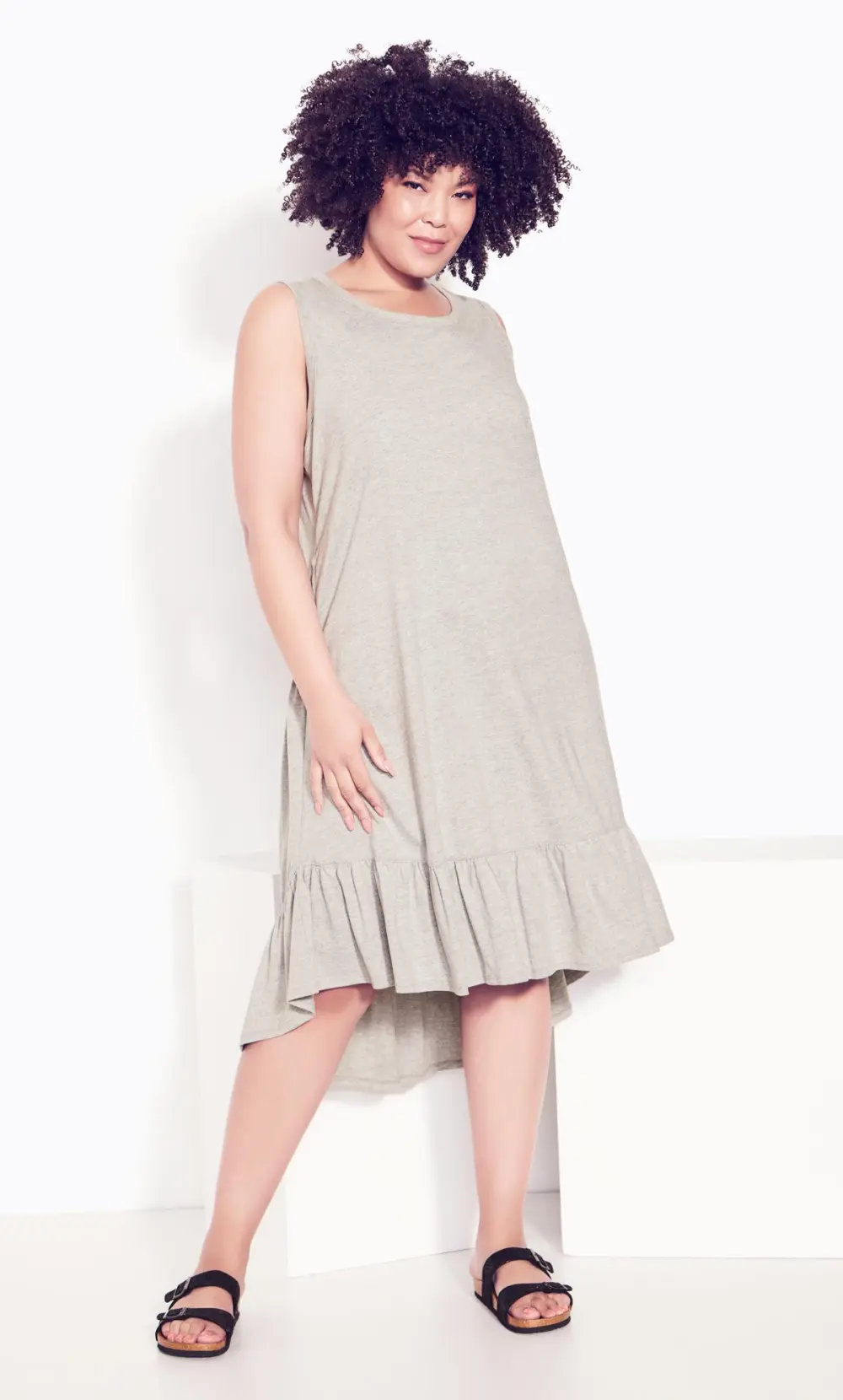Evans Grey Sleeveless Dipped Smock Hem Midi Dress