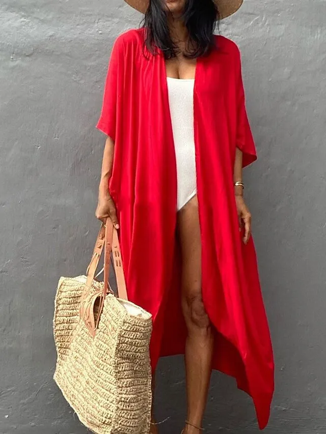 Women's Swimwear Cover Up Beach Top Normal Swimsuit Lace up Pleated UV Protection Pure Color Black White Red Royal Blue Beige V Wire Bathing Suits New Vacation Holiday