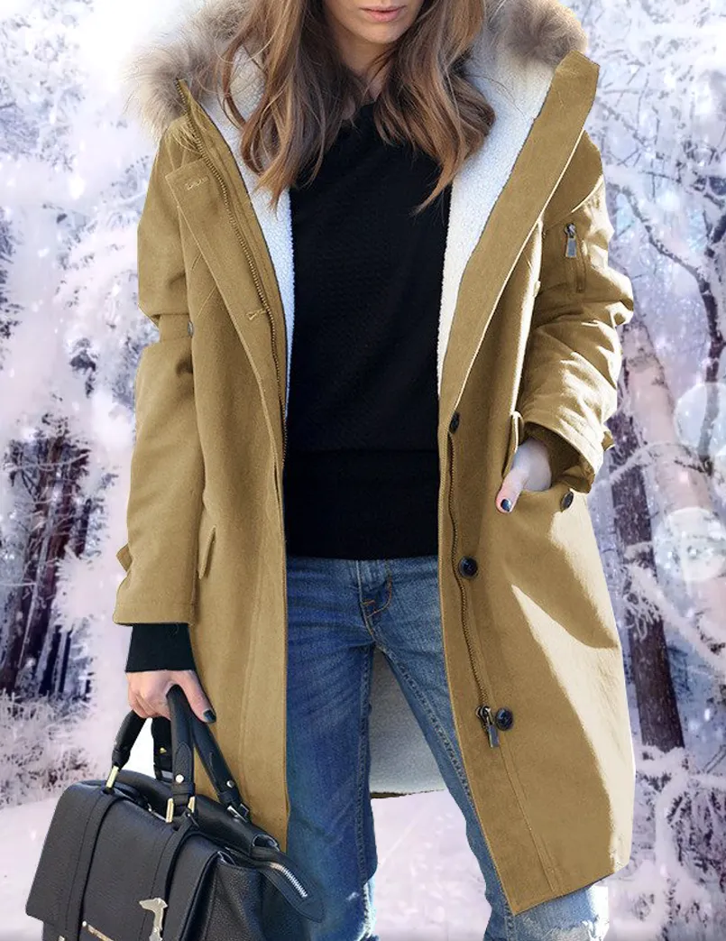 Colorblock Hooded Fur Collar Coat