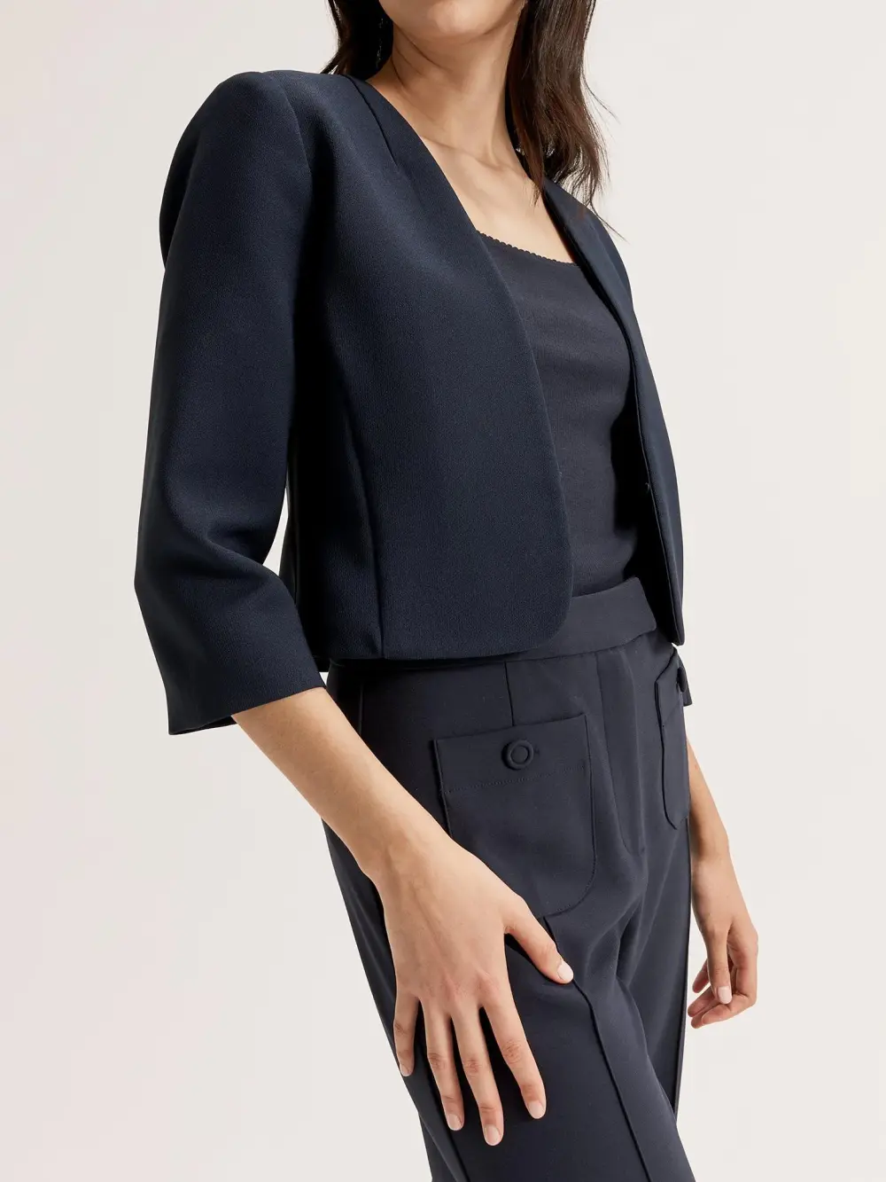 Black Keyhole Neck Basic Jackets