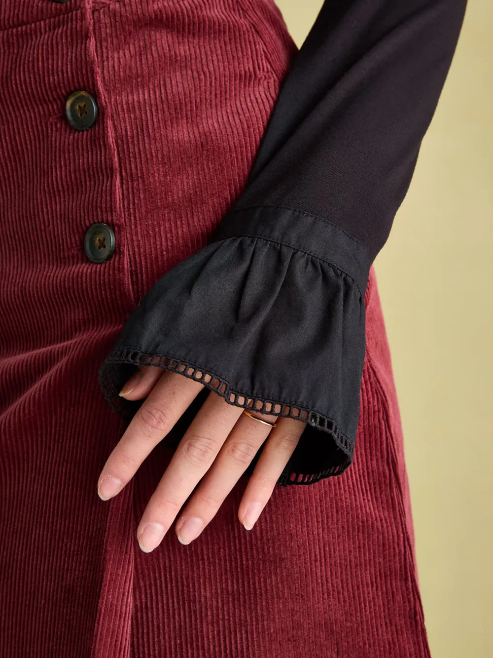 Black Long Sleeve Frilled Neck Top