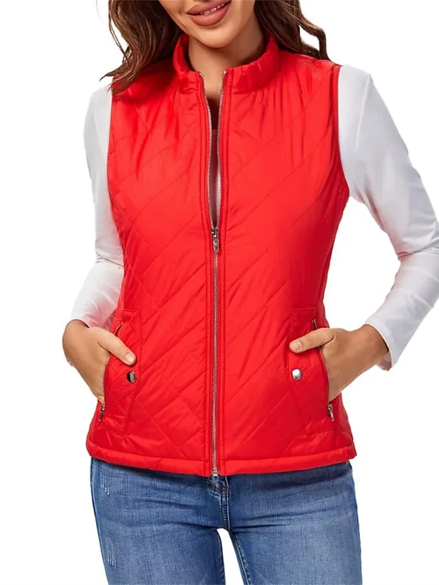 Women's Quilted Vest Crop Sleeveless Winter Coat Lightweight Puffer Gilet Warm Windproof Outerwear with Pockets Zip up Fall Street Casual Jacket Light Blue claret Sea Blue
