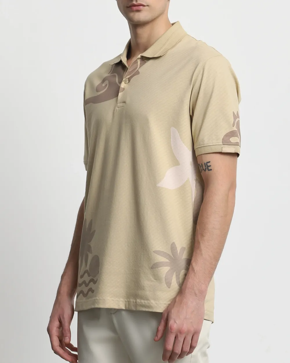 Daily Simple Soft  Beige Brocade Texture Polo Shirt