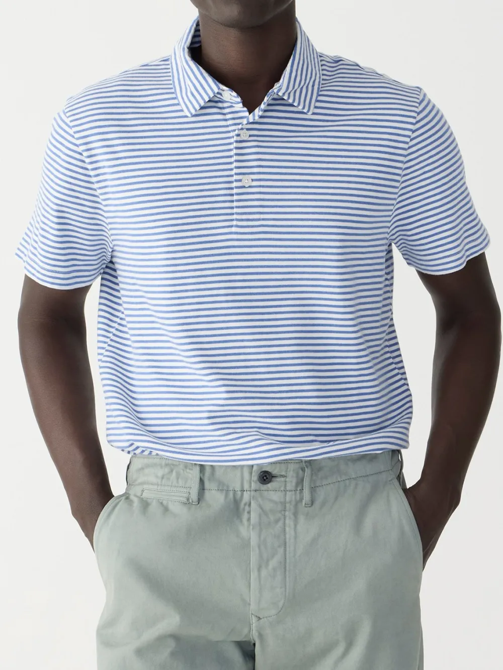 Light Blue Striped Short Sleeve Polo Shirt