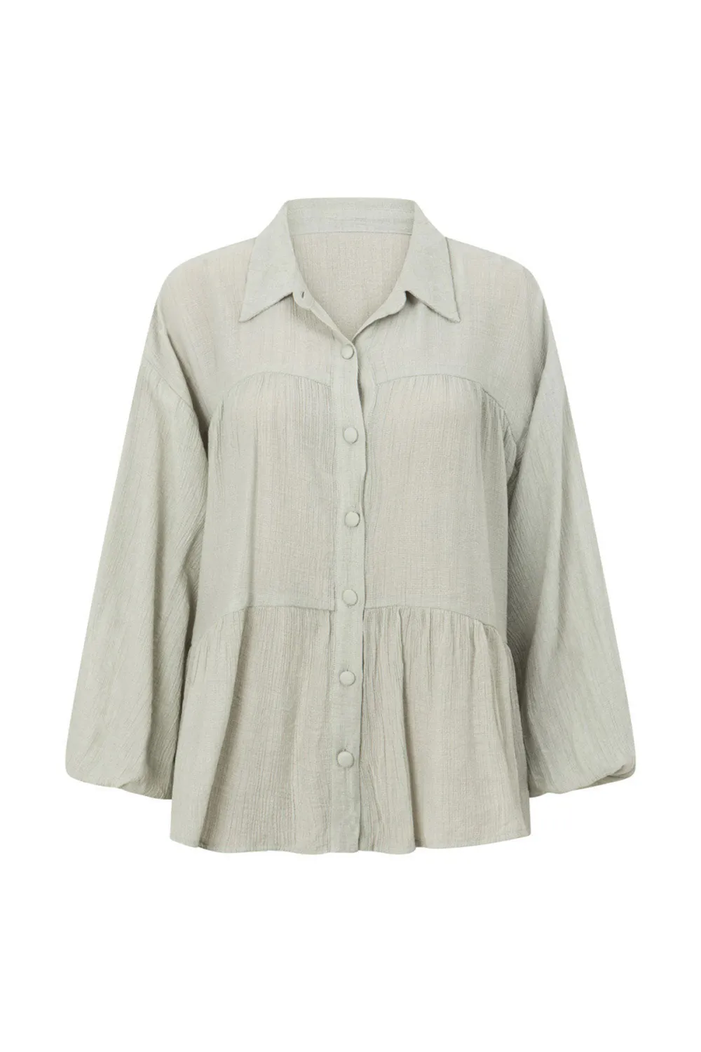 Loose Fit Ruffled Button Up Shirt