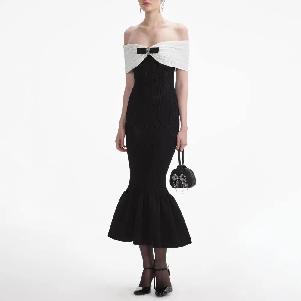 Black Knit Bow Midi Dress