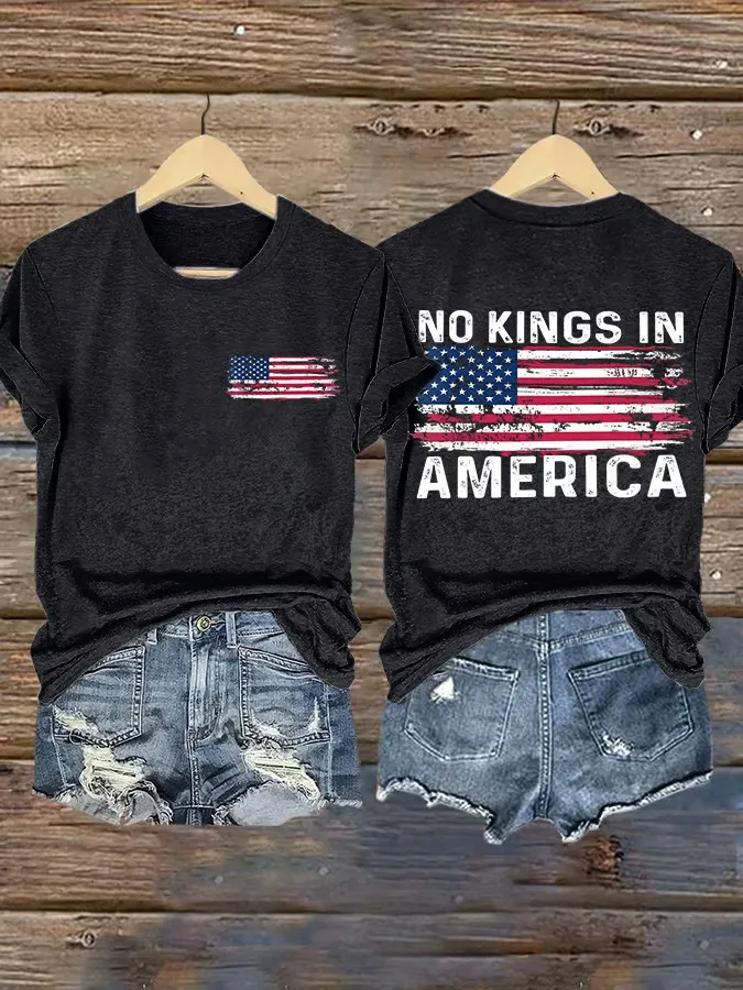 Women'S T-Shirt Retro No Kings In America Print T-Shirt Pure Cotton Round Neck Short Sleeve
