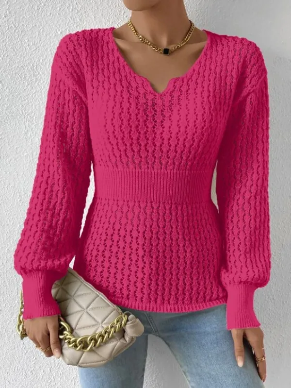 Pointelle Knit Drop Shoulder Sweater