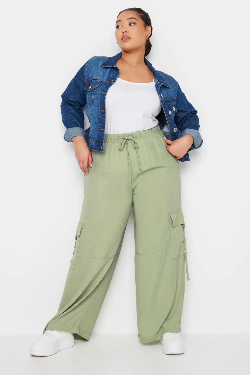 YOURS Curve Sage Green Twill Cargo Trousers