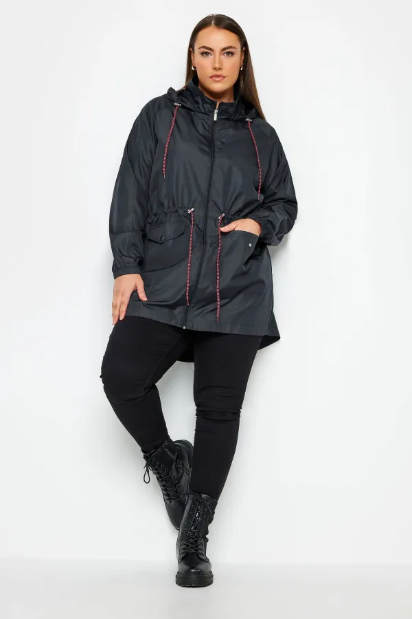 YOURS Curve Black Drawstring Lightweight Parka Jacket