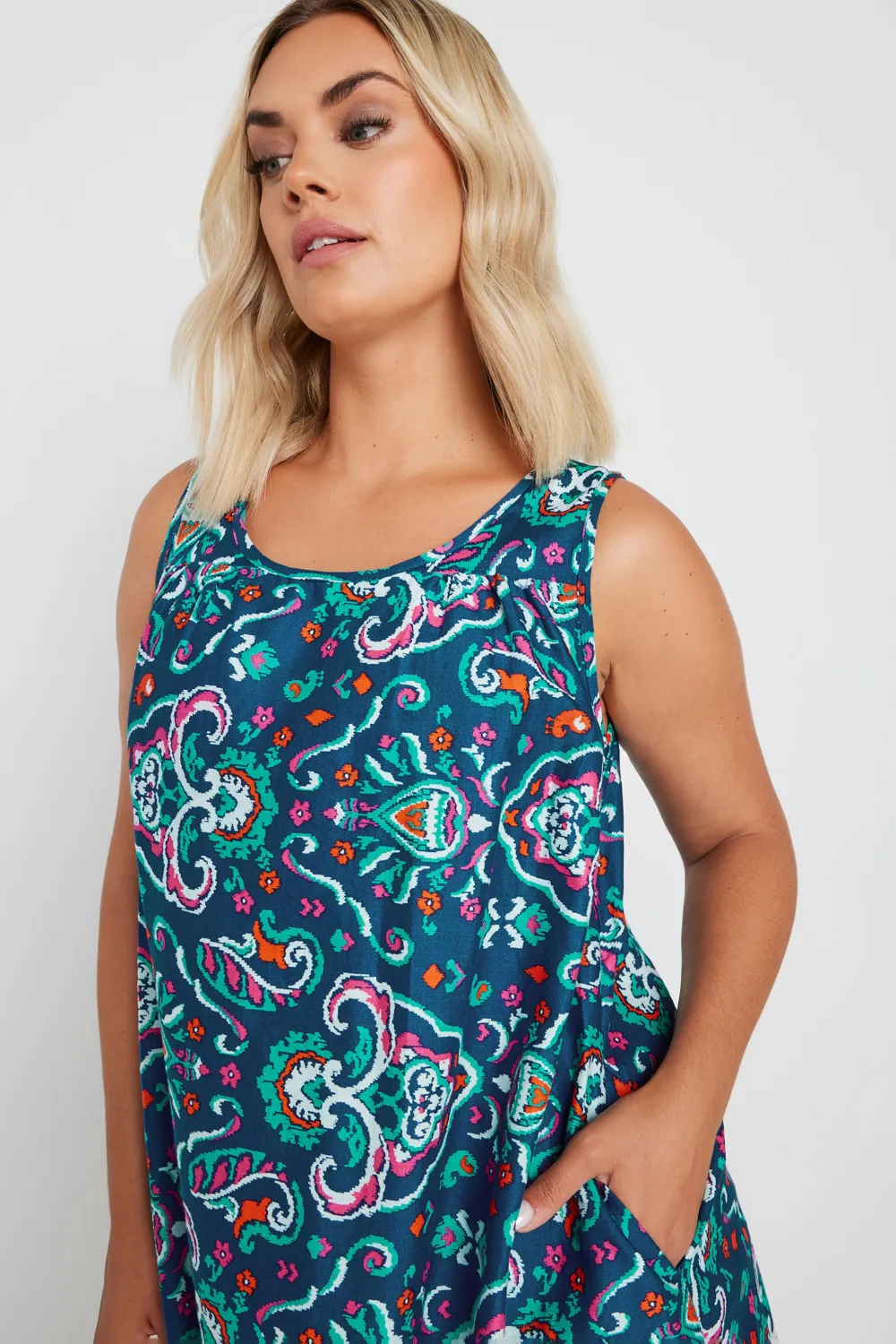 YOURS Curve Blue Paisley Print Pocket Swing Dress