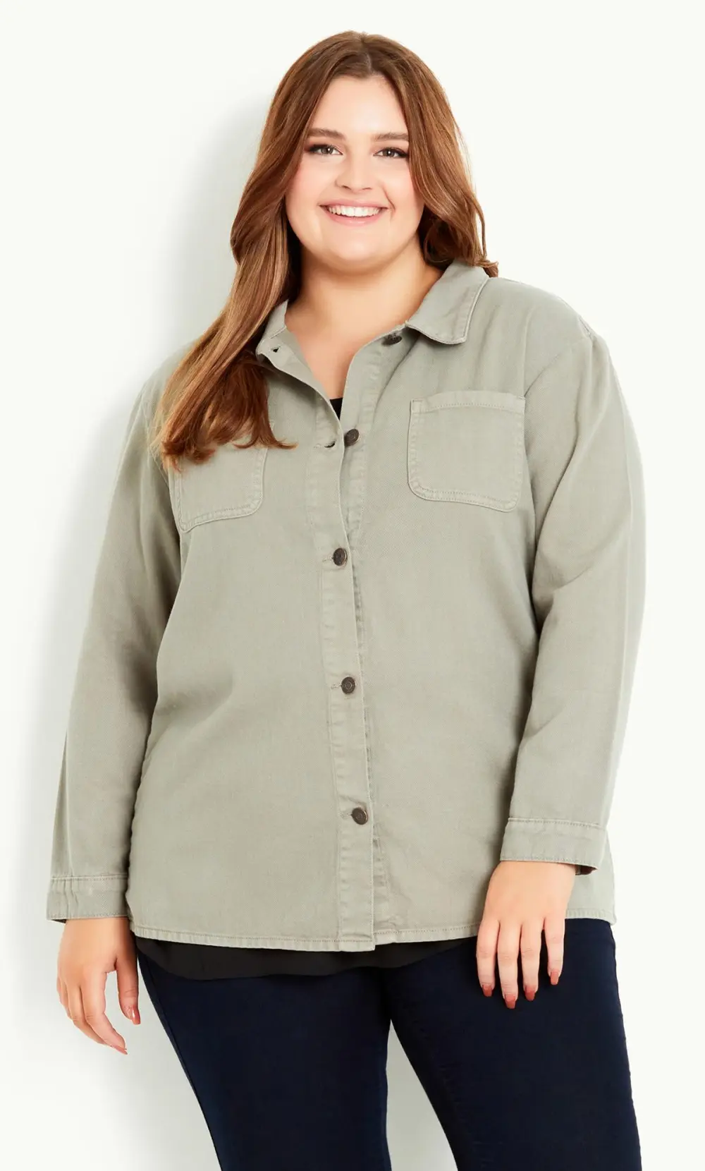 Evans Khaki Green Button Shacket