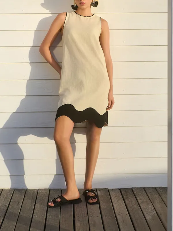 Classic Comfortable Solid Color Round Neck Straight Midi Dress