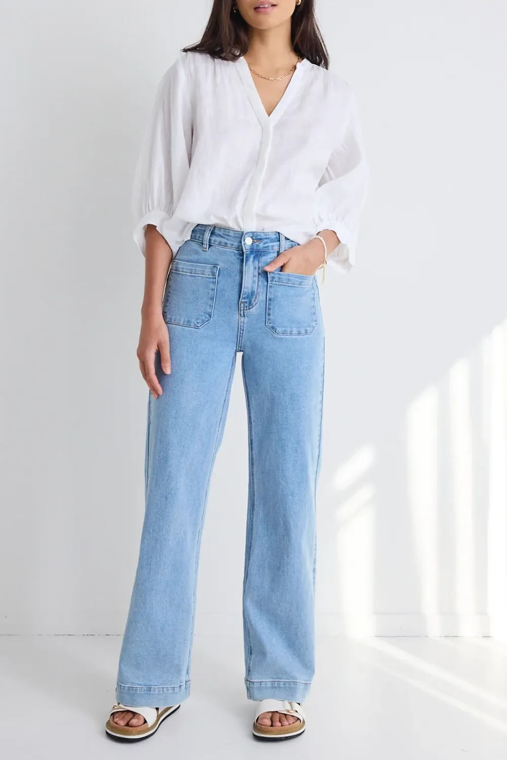 Light Blue High - Rise Wide - Leg Jeans