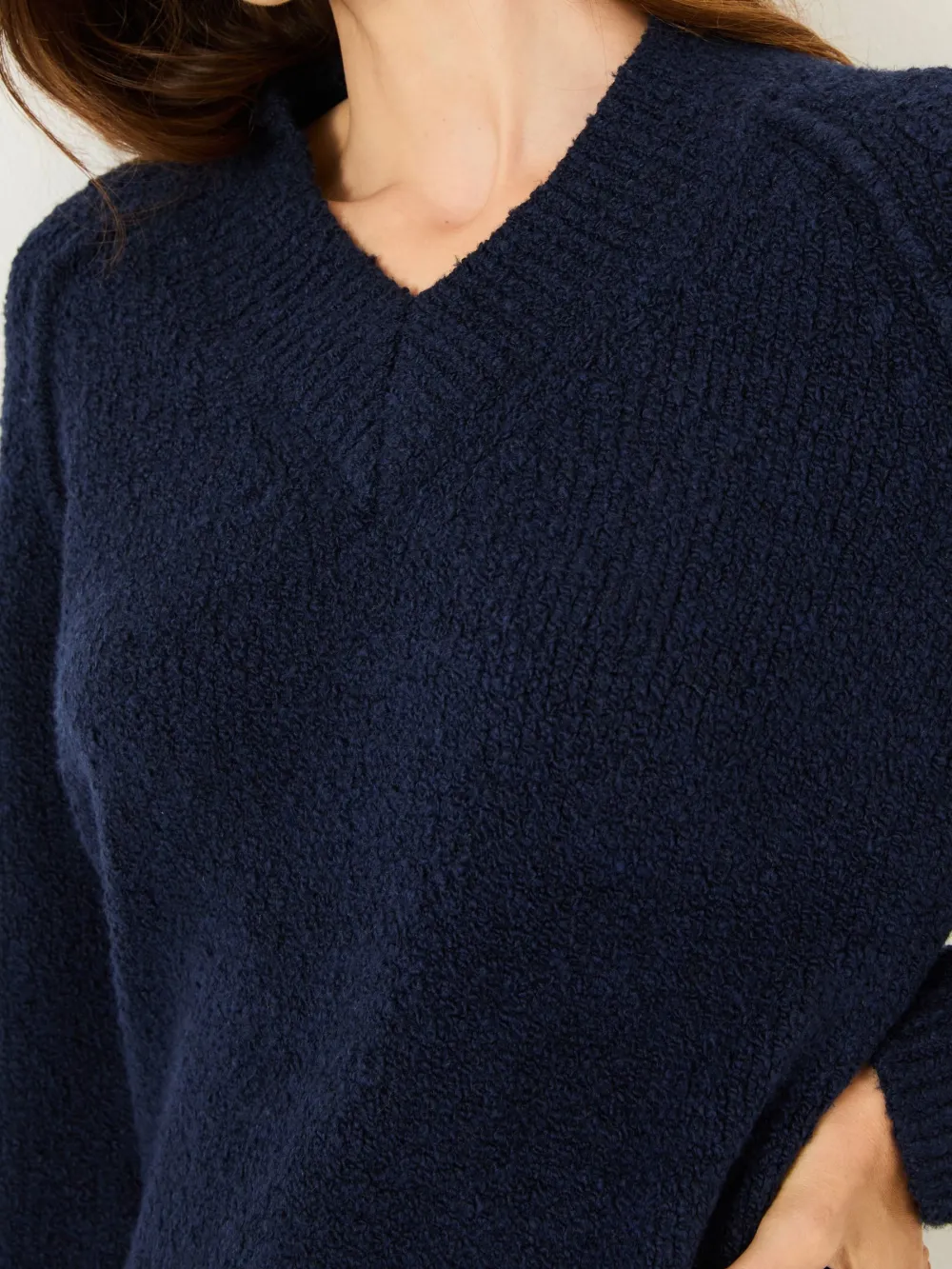 Navy Bonnie Boucle V-Neck Jumper