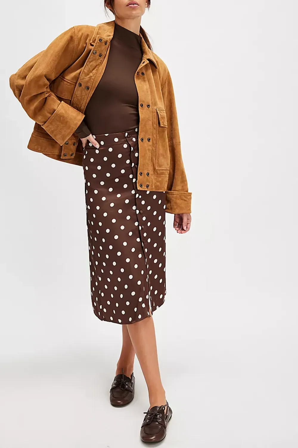 Polka Dot Print Midi Skirt
